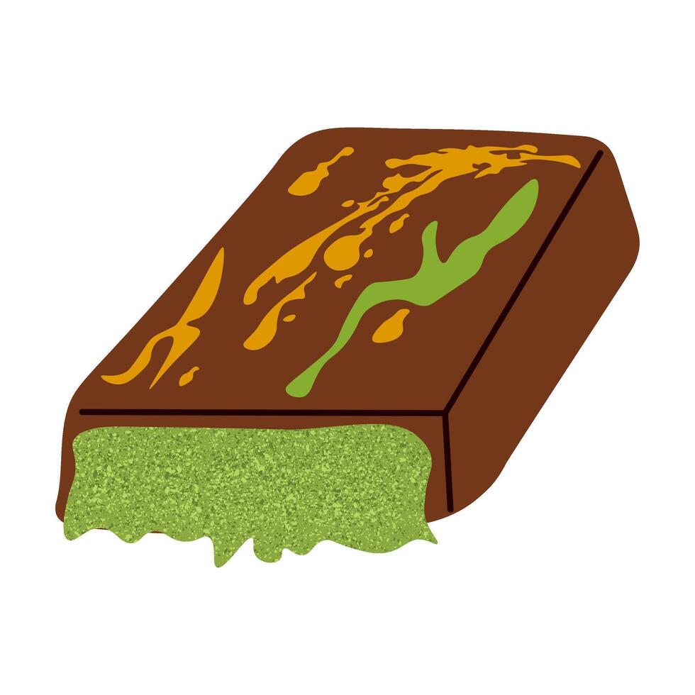 Dubai chocolate with pistachio paste filling.Luxury gourmet dessert. Premium handmade chocolate, cocoa dessert vector