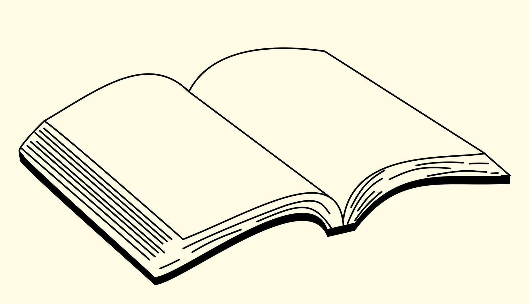 an open book is shown in a line drawing vector