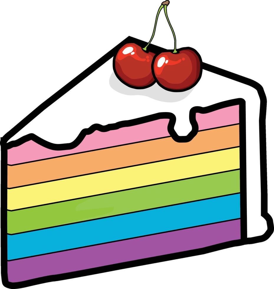Rainbow Cake Illustration, Cartoon Clipart, and Line Art Design vector