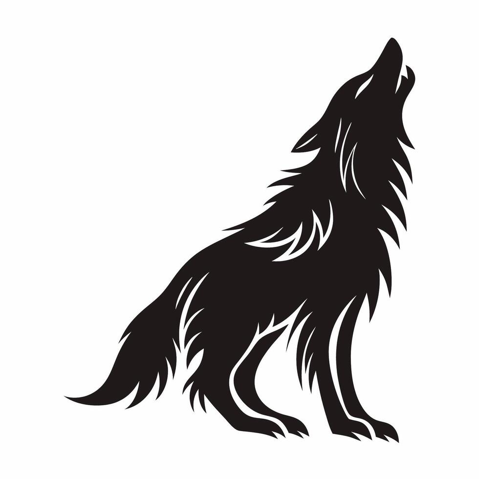 Howling wolf silhouette on white background vector