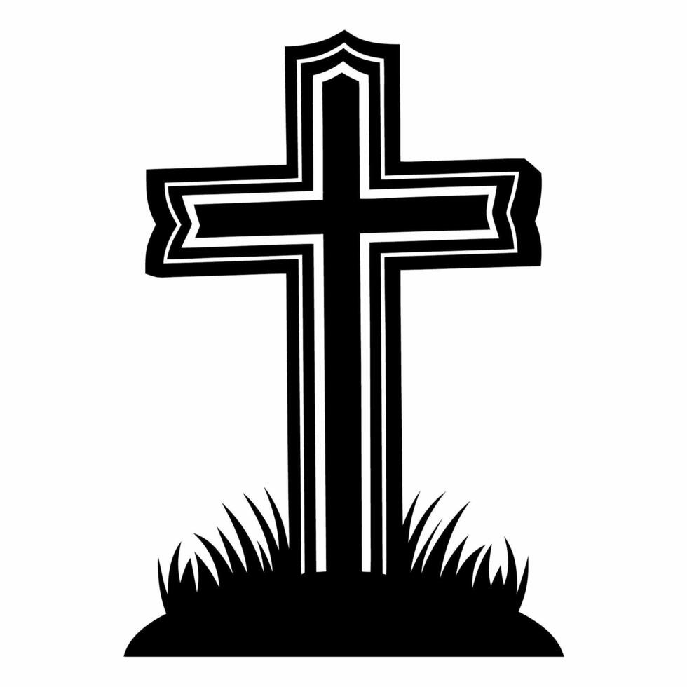 A black and white silhouette of a cross on a hill vector