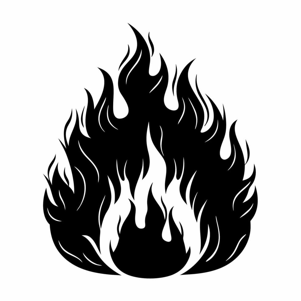 A black and white silhouette of a flame vector