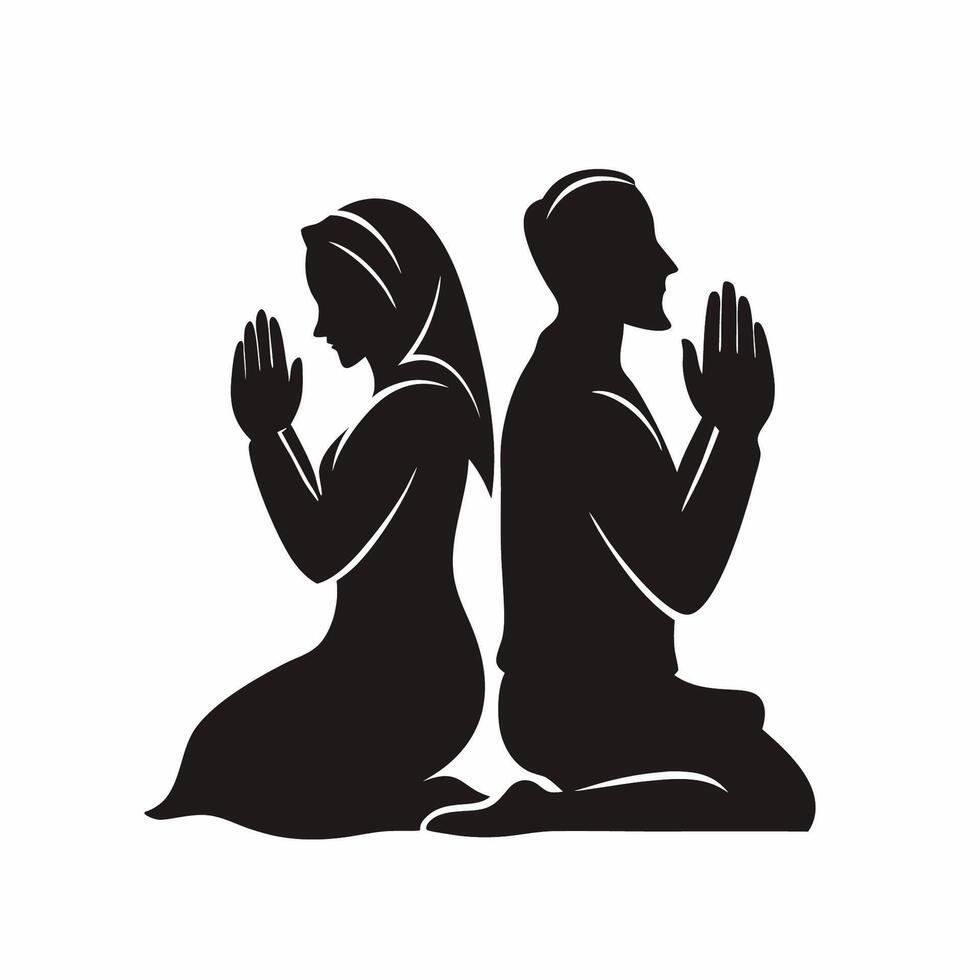 A silhouette of a man and woman praying vector