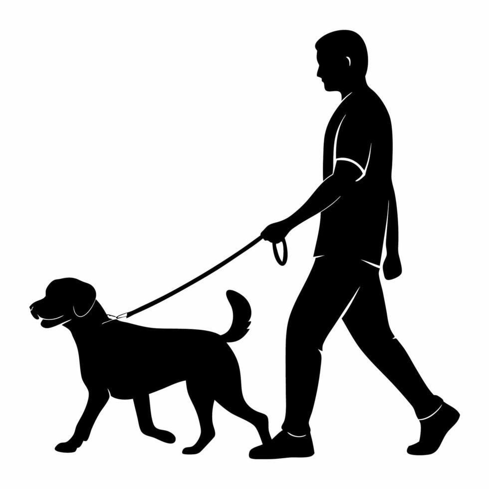 A silhouette of a man walking a dog vector