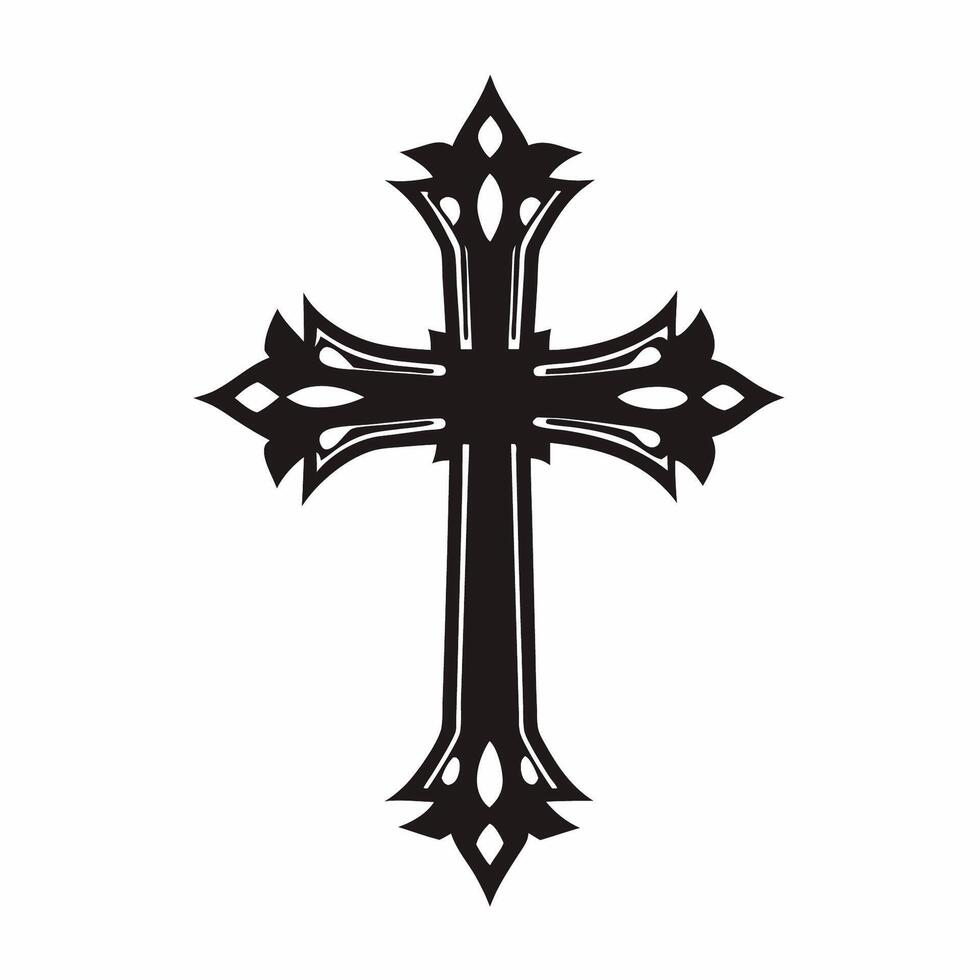 A black and white cross with ornate designs vector