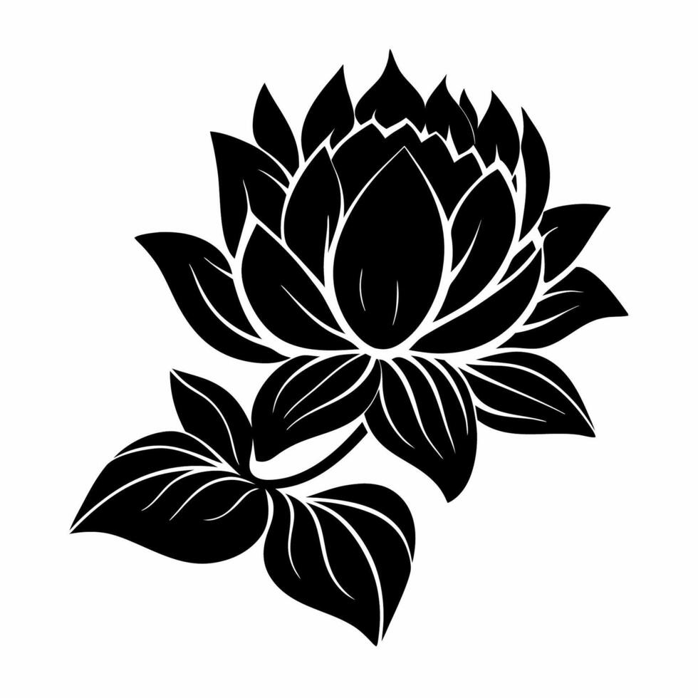 A black and white lotus flower on a white background vector