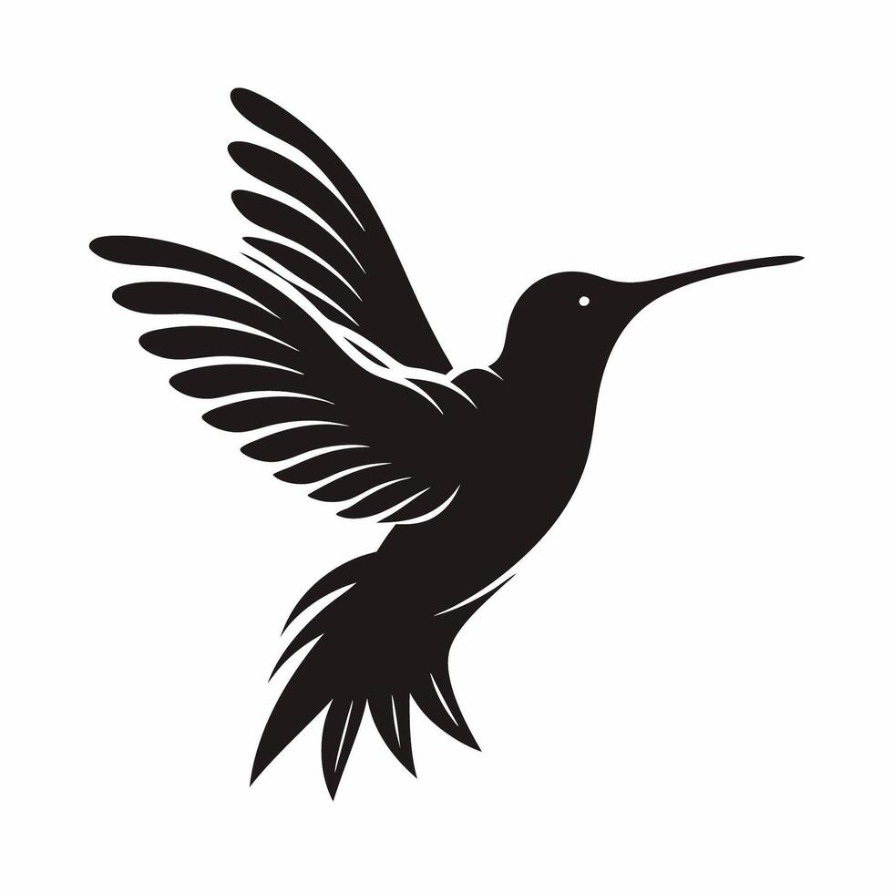 A black and white silhouette of a hummingbird vector