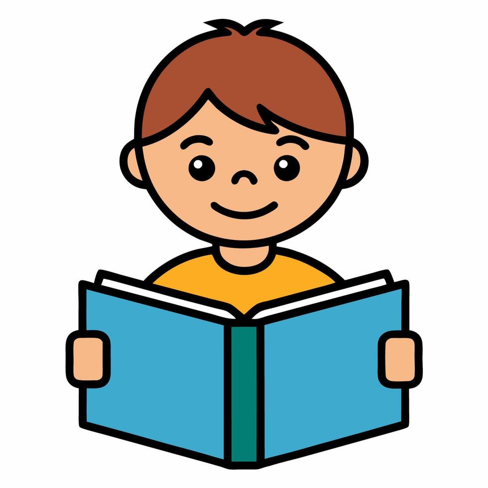 A boy reading a book on a white background vector