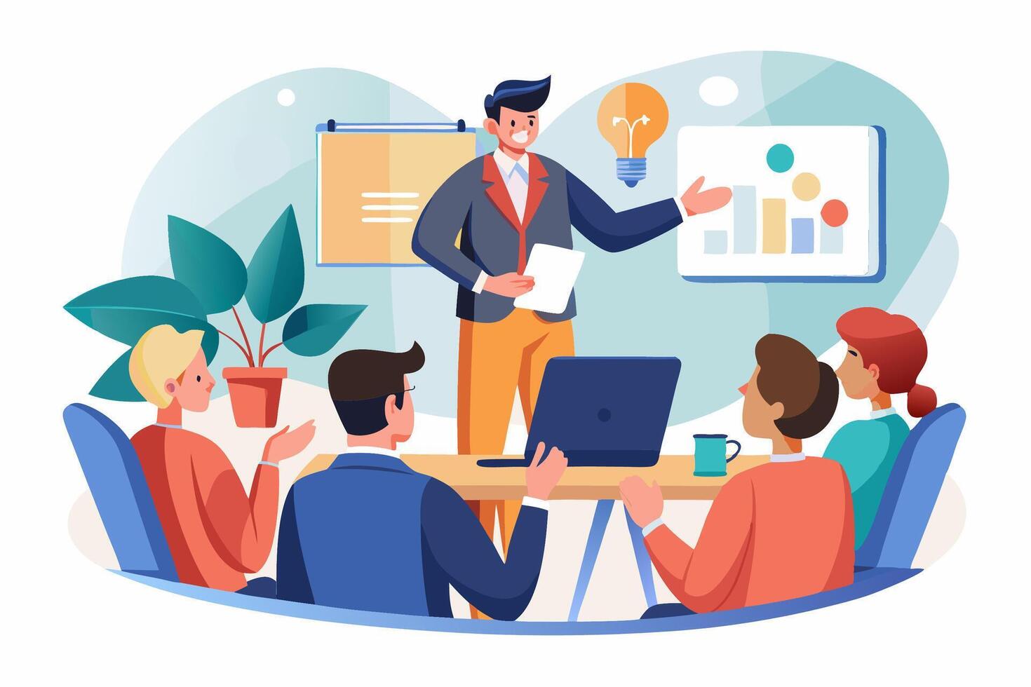 Business people in a meeting with a presenter vector