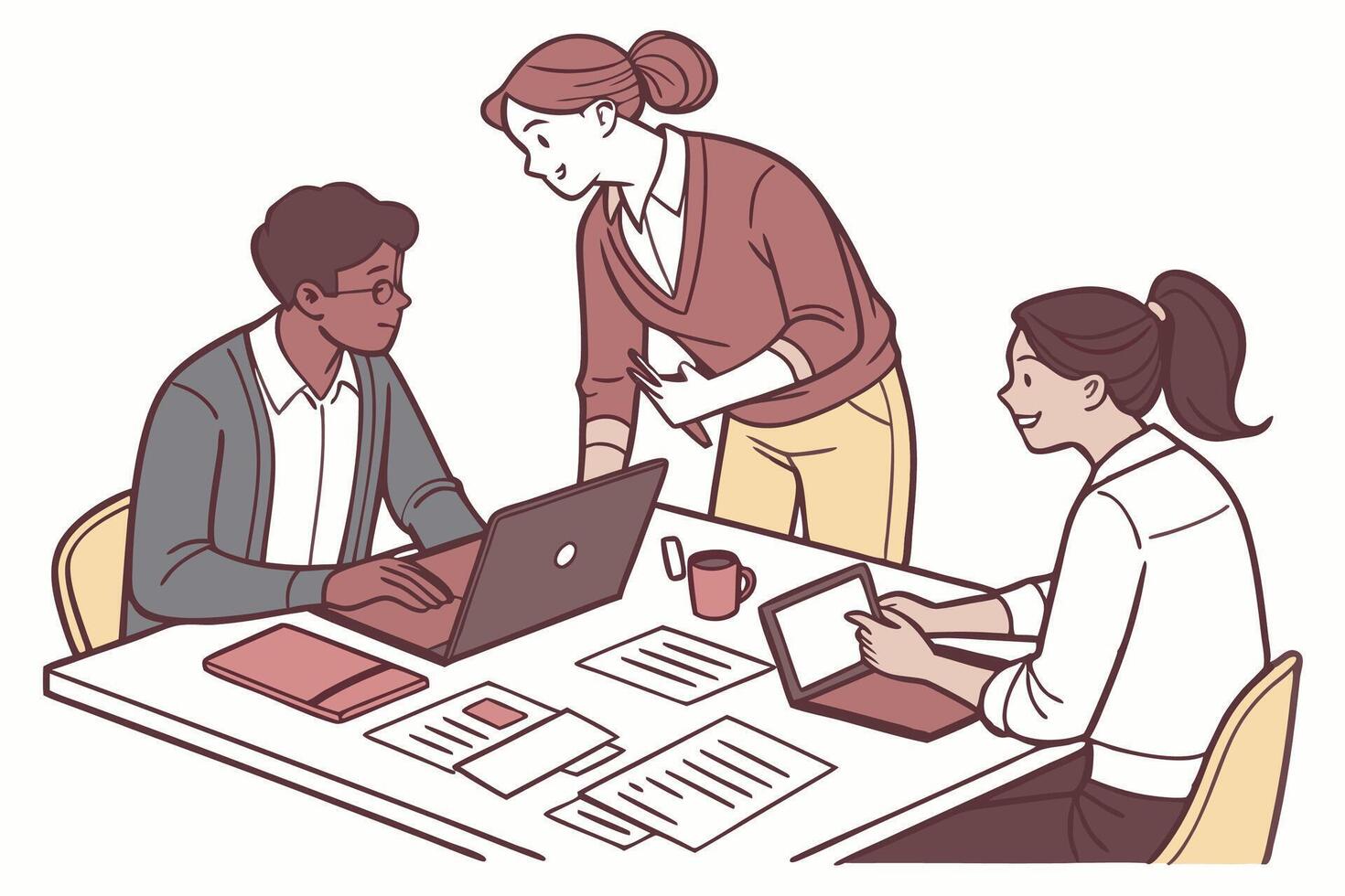 A group of people working on a laptop vector
