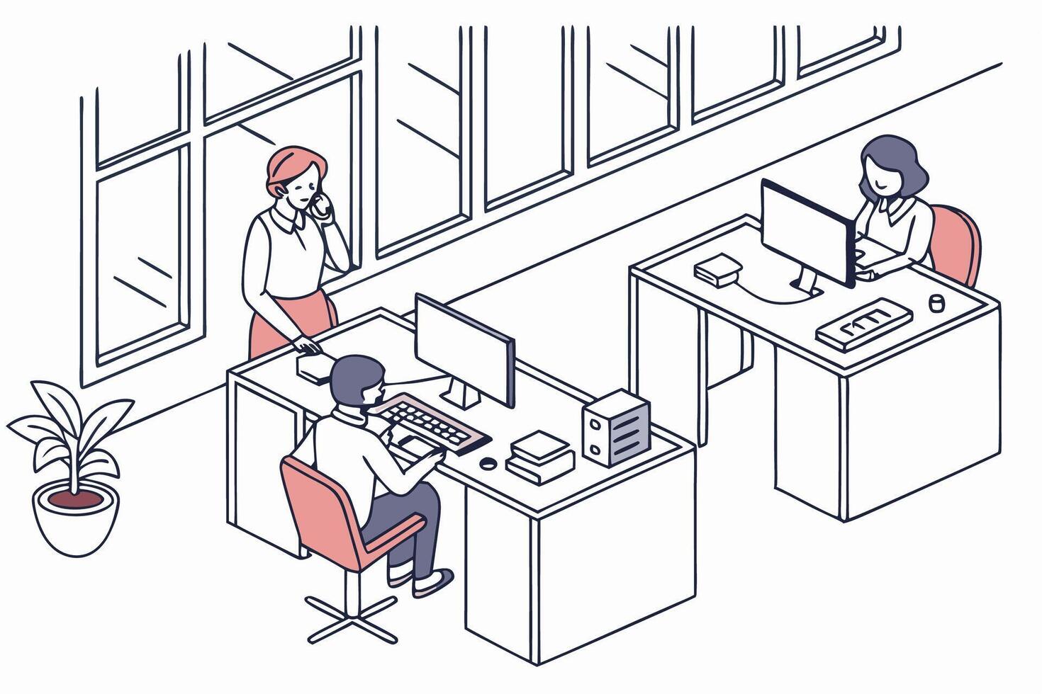 An illustration of people working at a desk vector