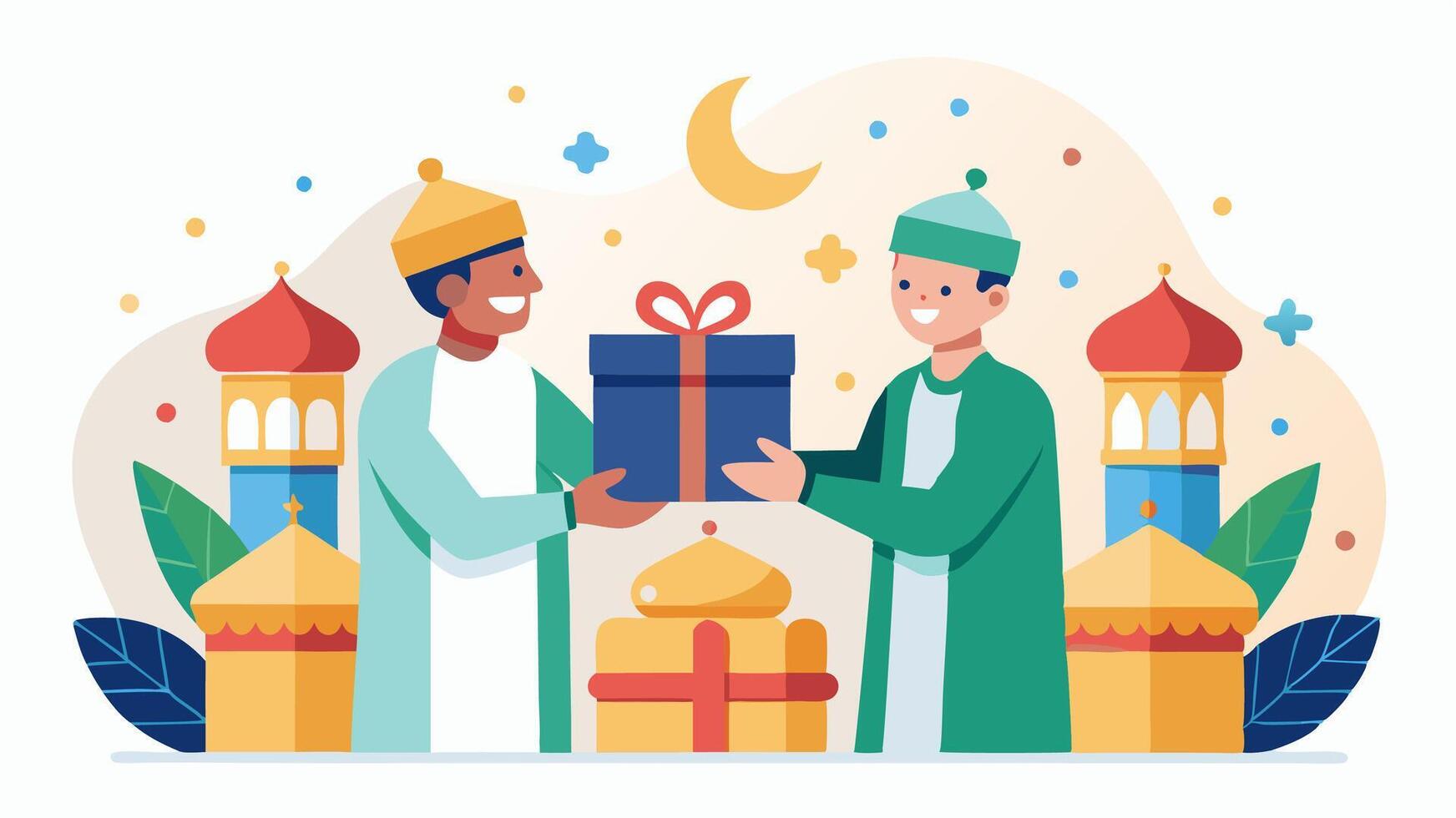 Two men are giving gifts to each other vector
