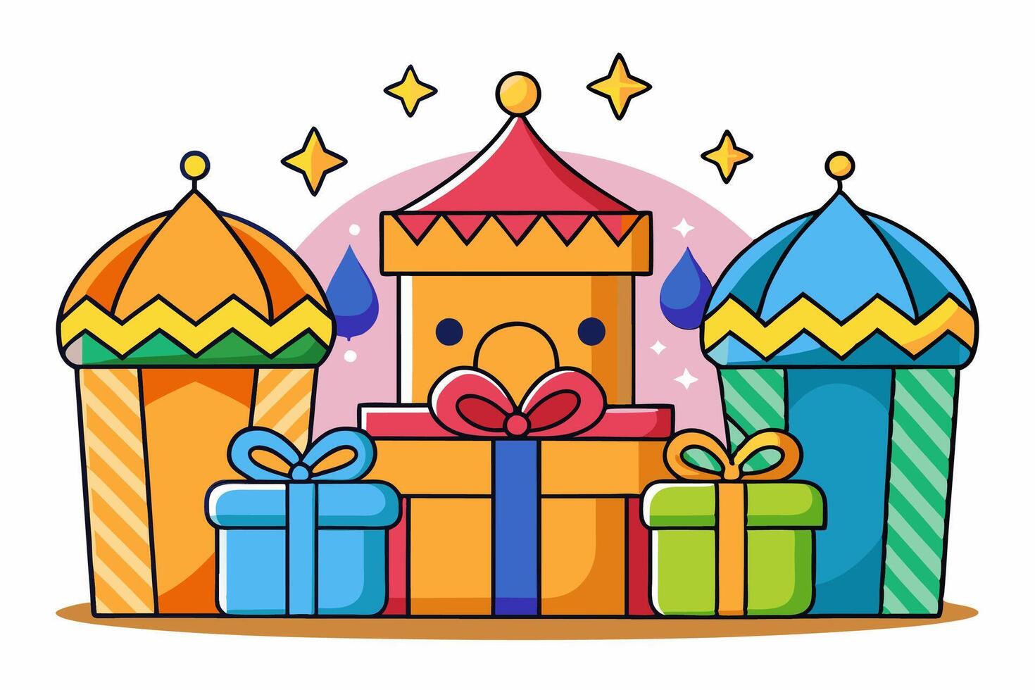A cartoon illustration of a castle with presents vector