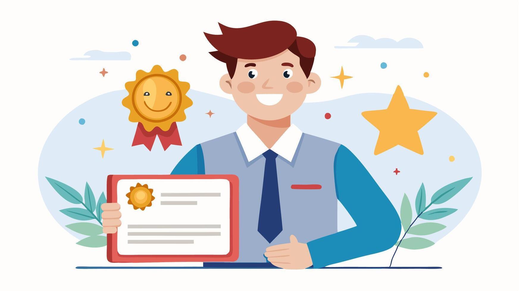 A man holding a certificate and a star vector