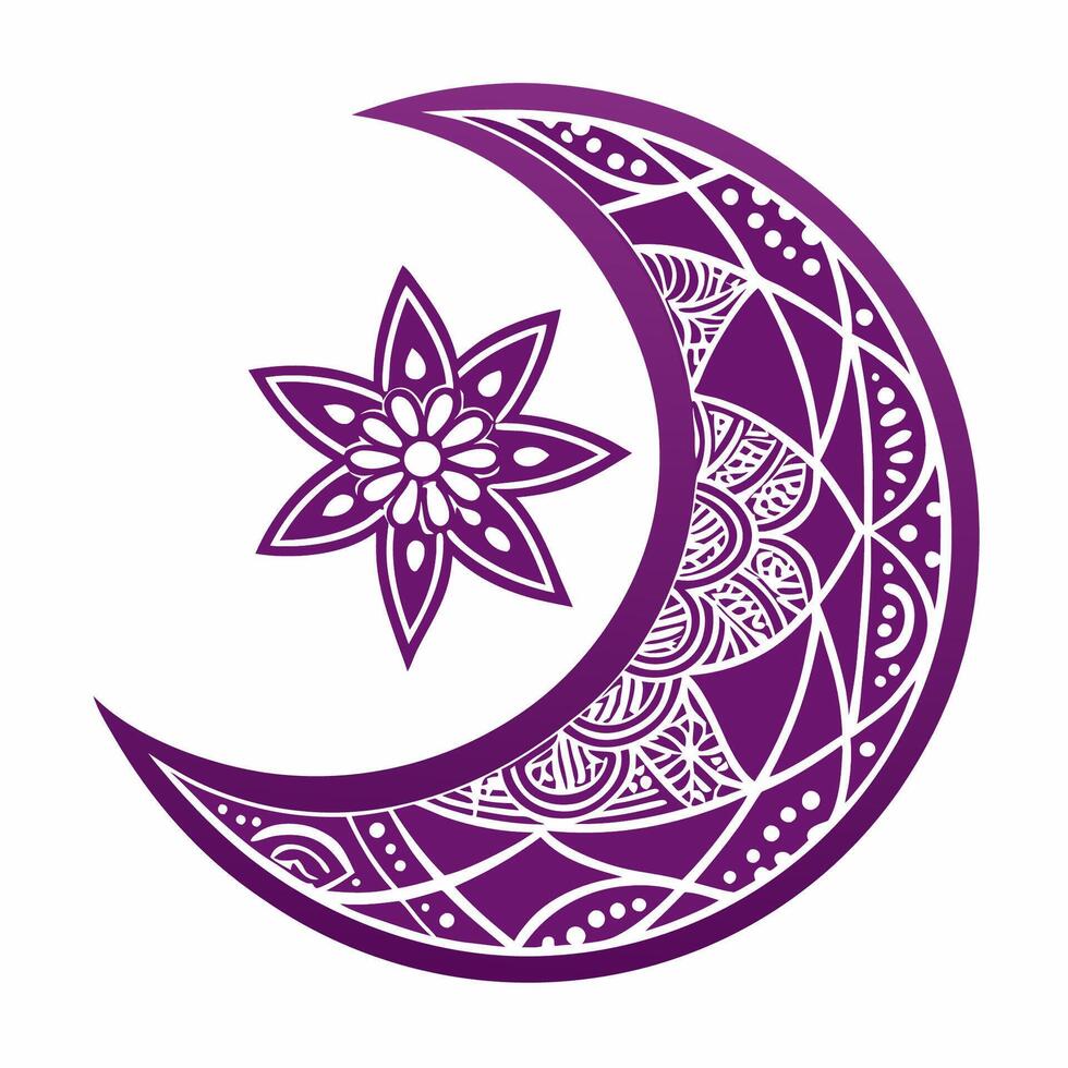 A purple crescent with a flower on it vector