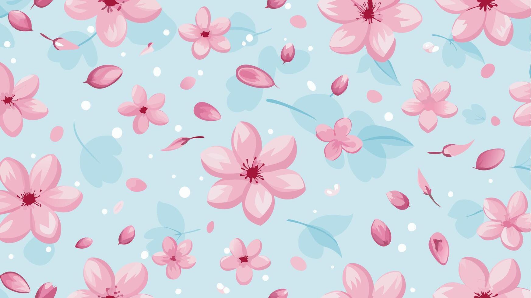 A pattern with pink flowers and leaves on a blue background vector