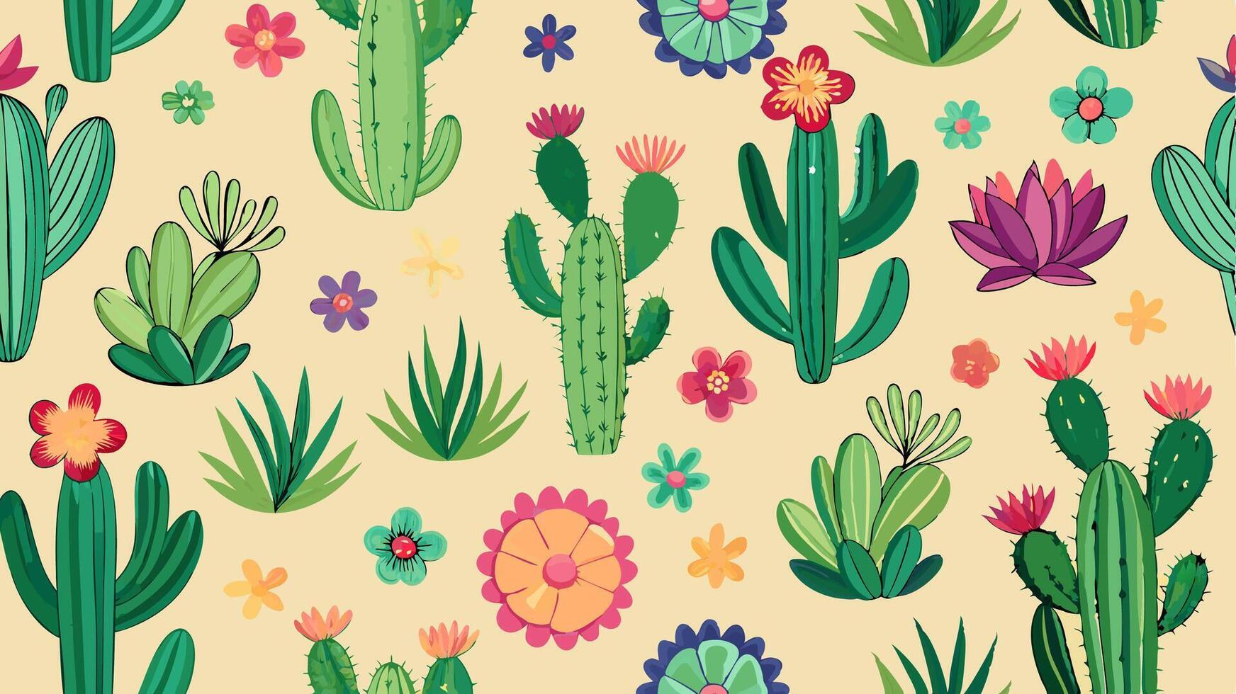 A cactus and flower pattern is shown vector