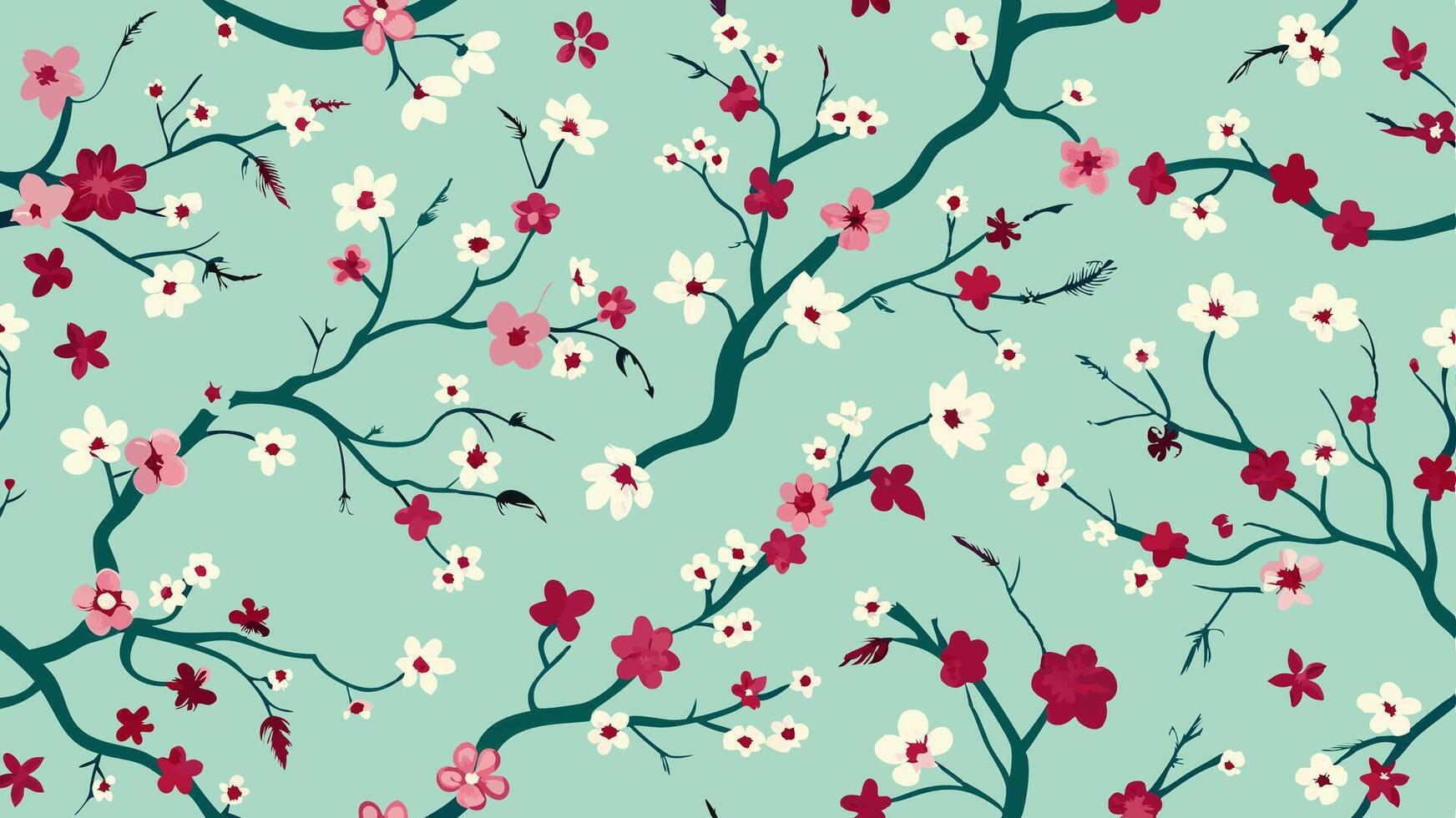 A pattern with cherry blossoms on a blue background vector