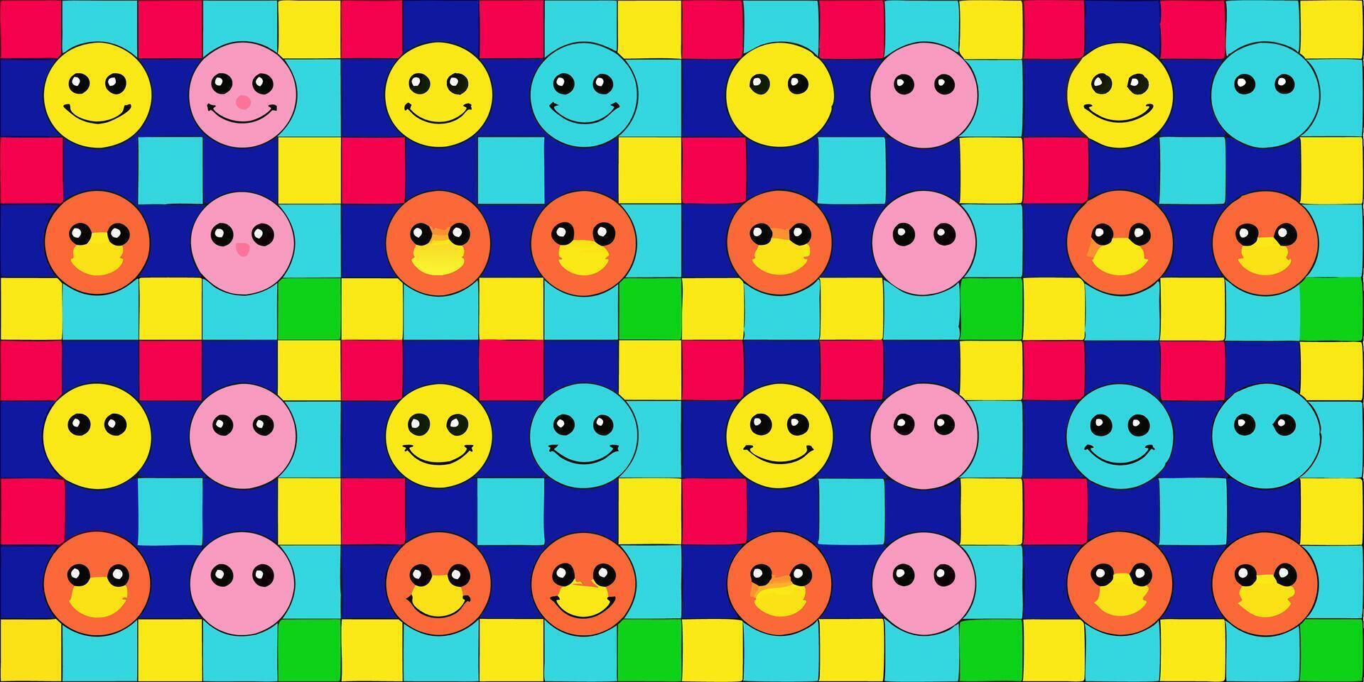 Smiley faces on a colorful background vector