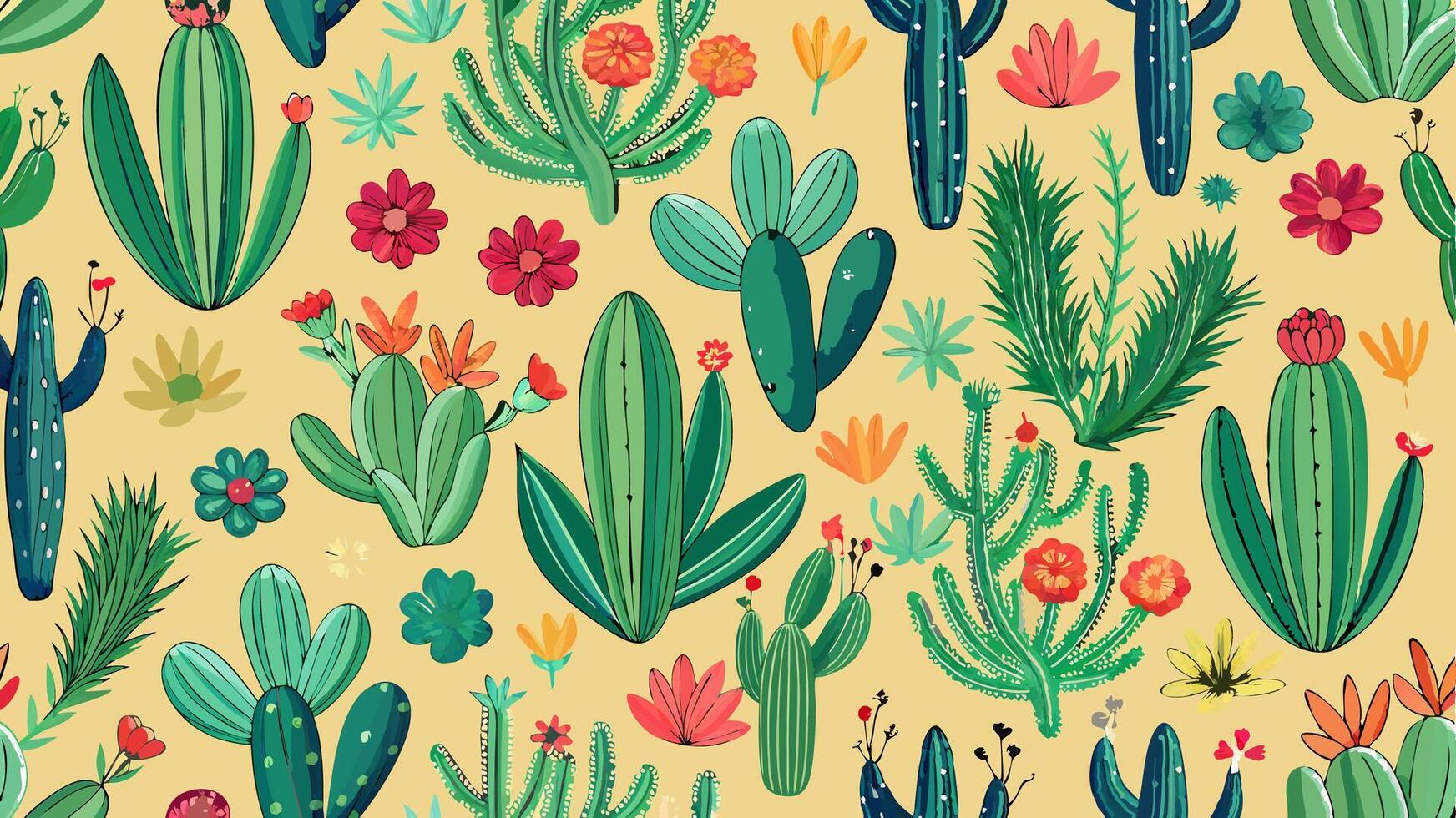 A pattern with cactus plants and flowers vector