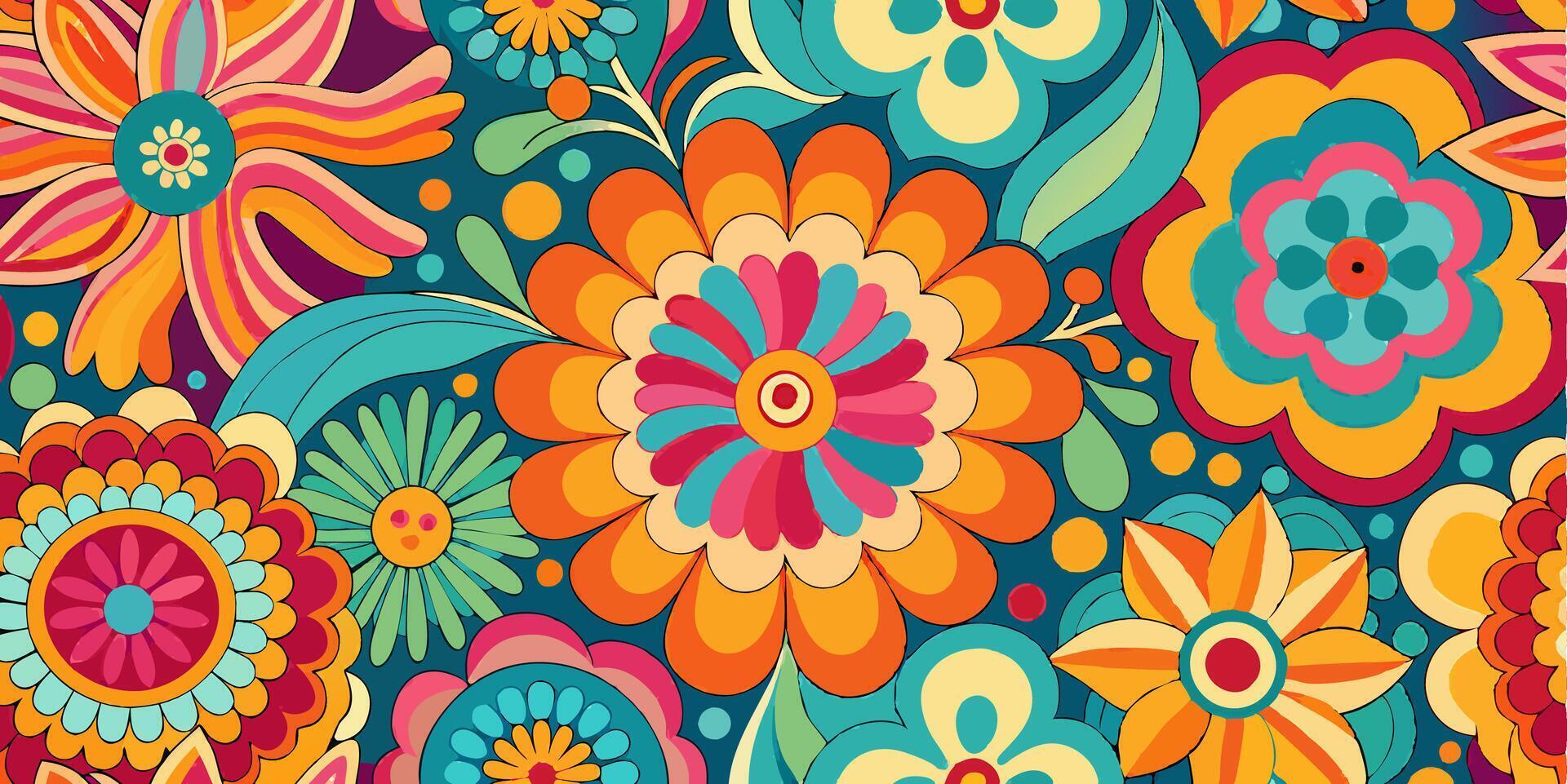 A colorful floral pattern with many different colors vector