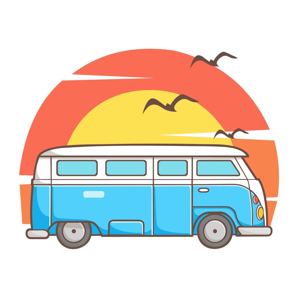 Van Car Cartoon Icon Illustration. Transportation Vehicle Icon Concept Isolated. vector