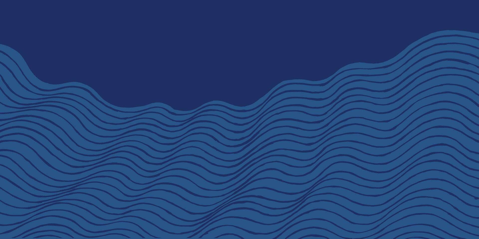 Hand drawn brush lines simple abstract wave background in indigo blue with space, Japanese, tribal wood carving, block print textured surface pattern, simple graphic for textile, decoration, carpet vector