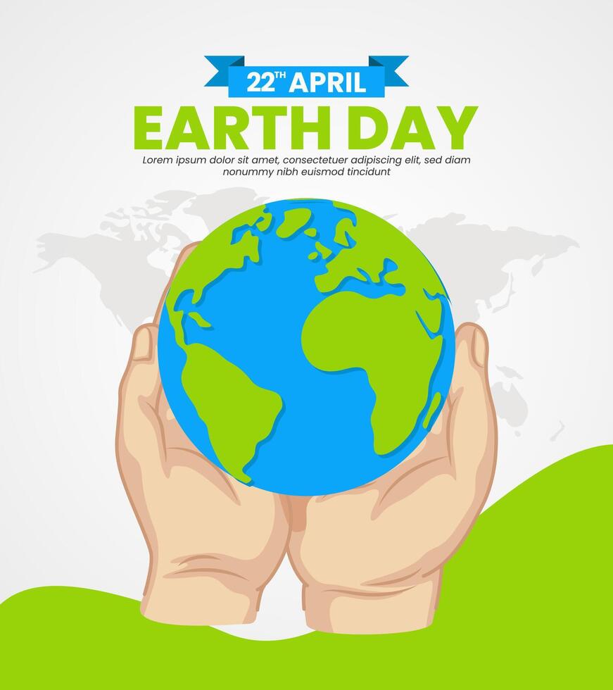 Happy Earth Day with hands holding globe. Save our planet. Flat style illustration banner background vector