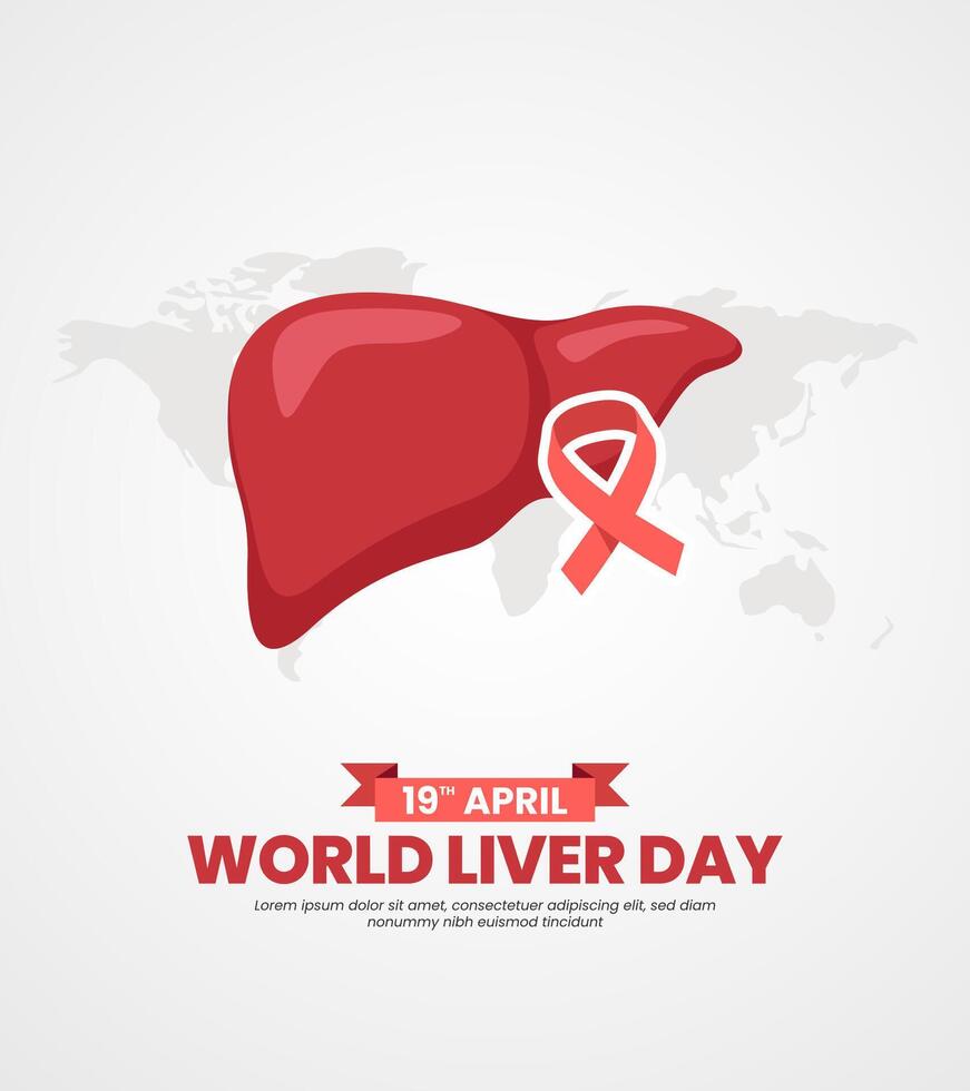 World liver day banner background with flat cartoon style on April 19th vector