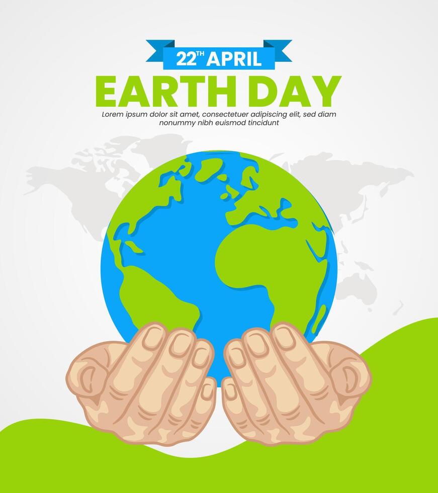 Happy Earth Day banner with hands holding globe. Save our planet. Flat style illustration banner background vector