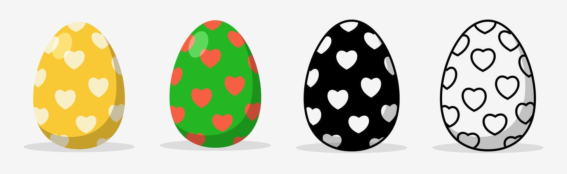 Easter eggs set collections with different pattern style. Flat illustration style. vector