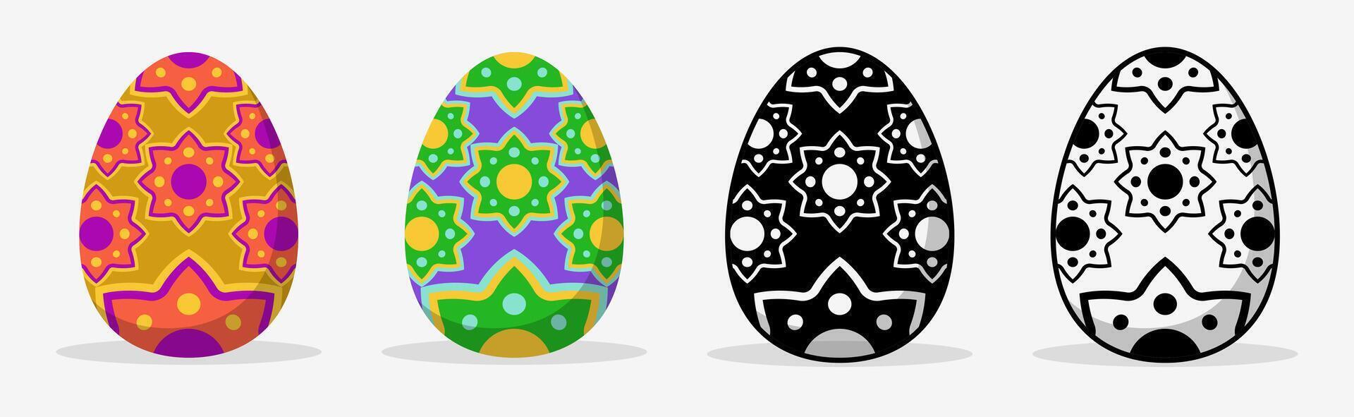 Happy Easter eggs set collections with different pattern style. Flat illustration style. vector