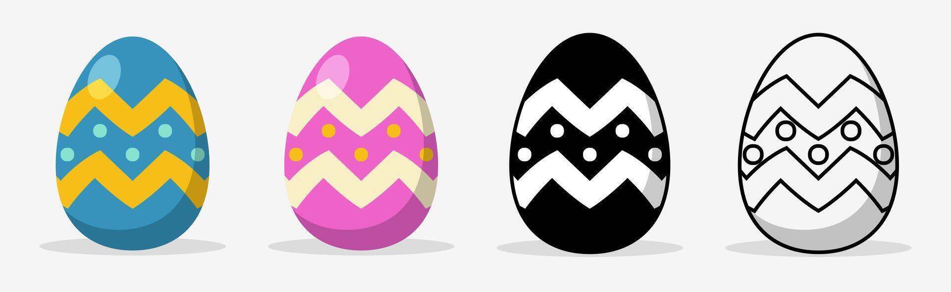 Easter eggs set collections with different pattern. Flat illustration style. vector
