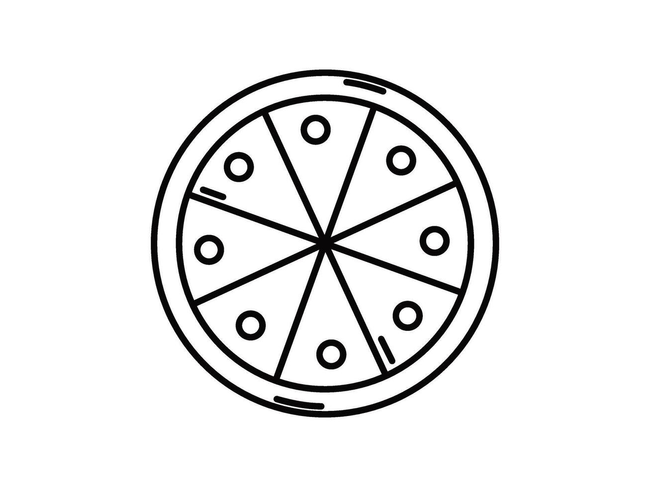 A pizza slice icon in a line drawing vector