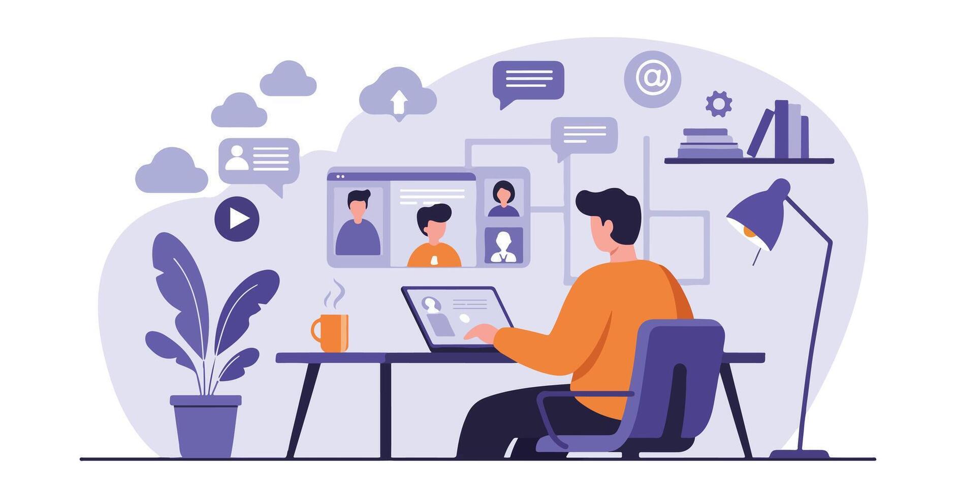 Virtual Office and Remote Work Lifestyle Illustration vector