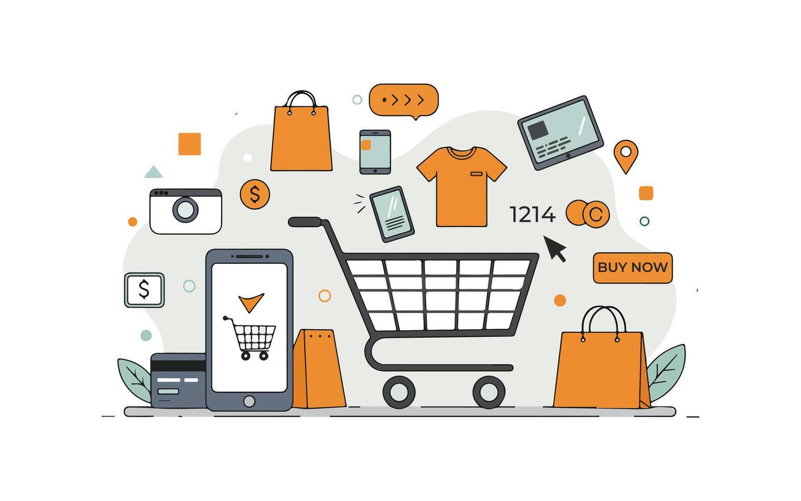 Retail Shopping and E-Commerce Business Strategy Flat Illustration. vector