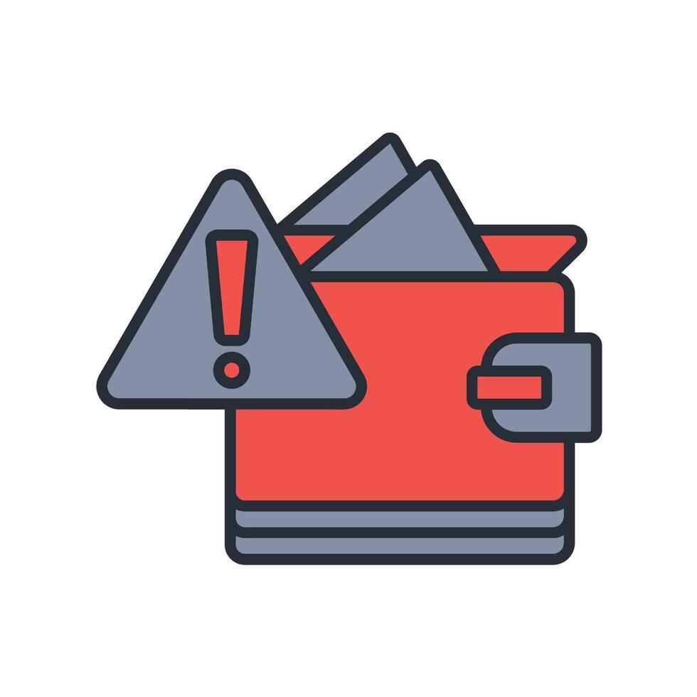 warning wallet icon colours trendy flat style vector