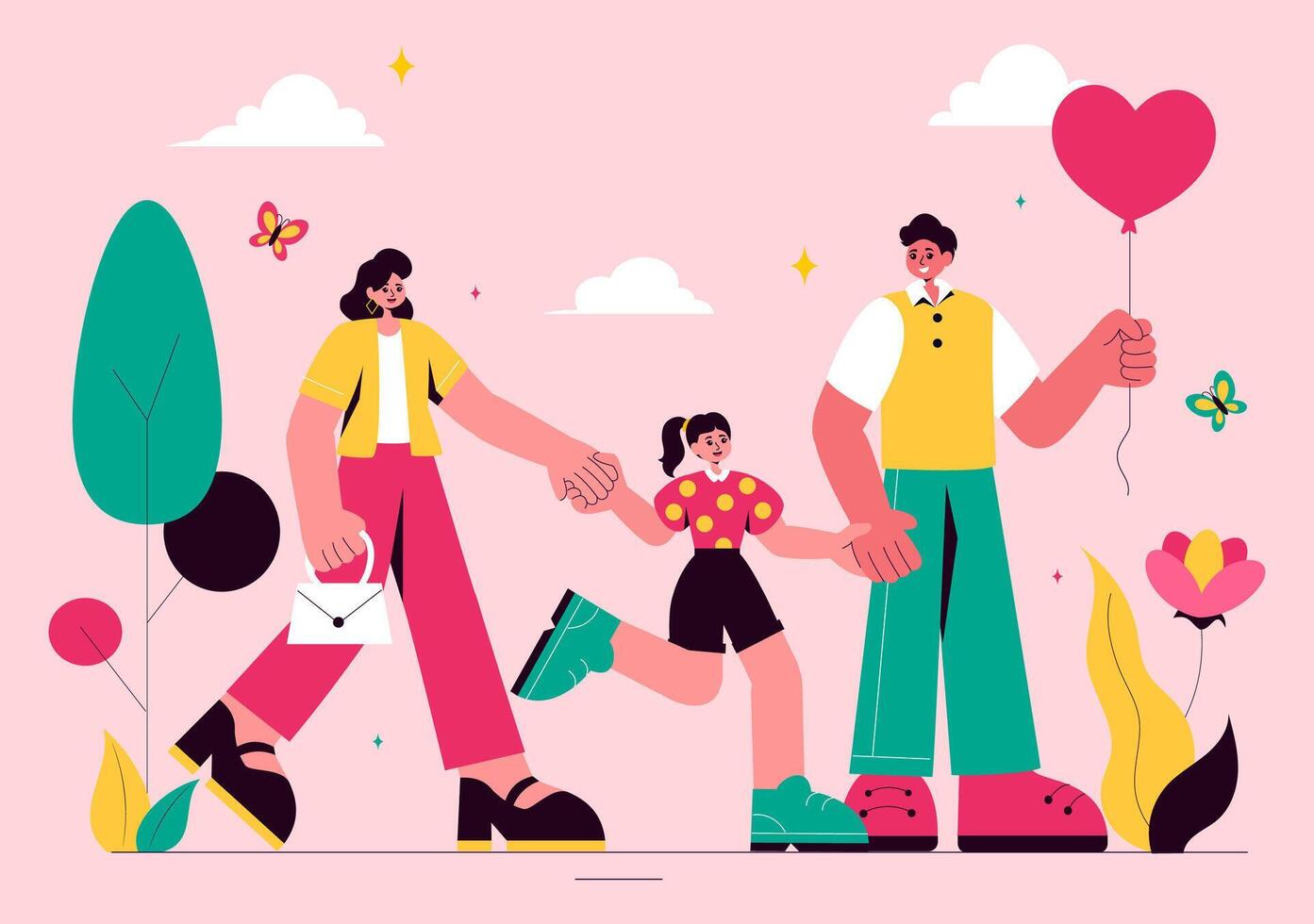Loving Parents Spending Quality Time with Their Kids in a Conceptual Flat Illustration vector