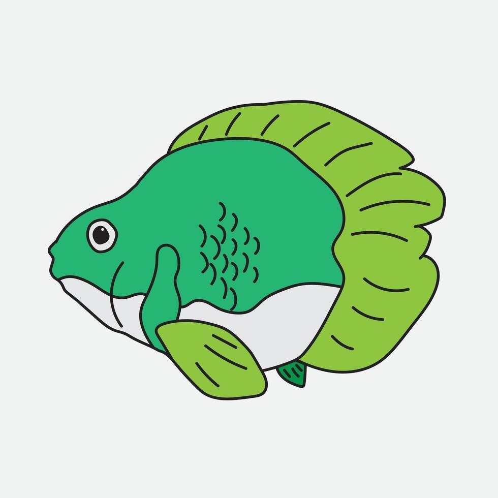 Green Cartoon Fish Illustration with white Background vector
