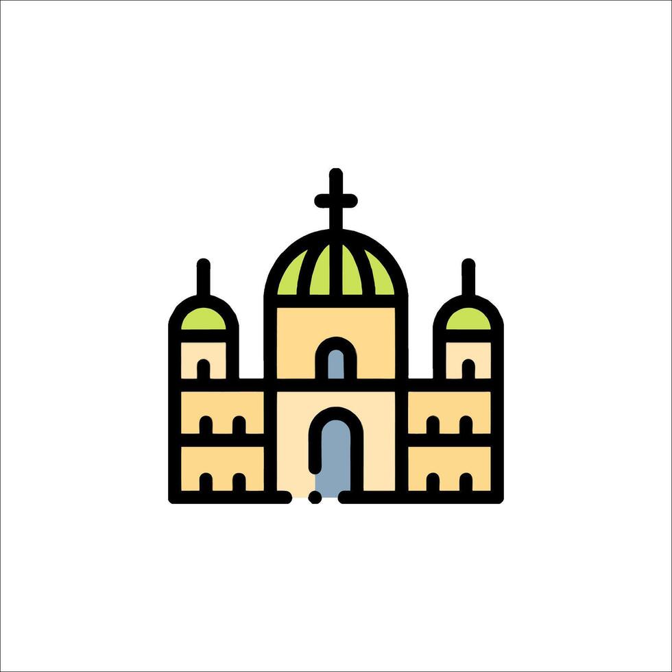 A church icon with a green roof vector