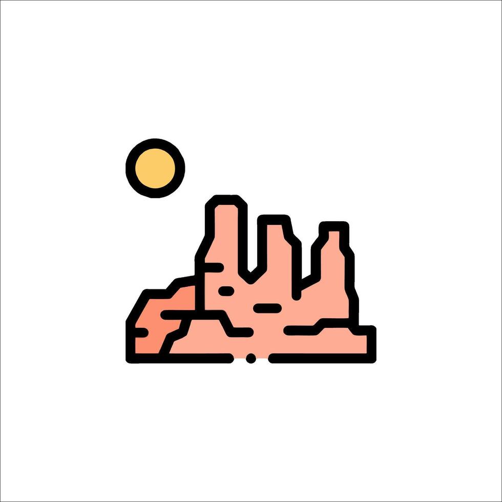 A desert landscape with a sun and a mountain in the background vector
