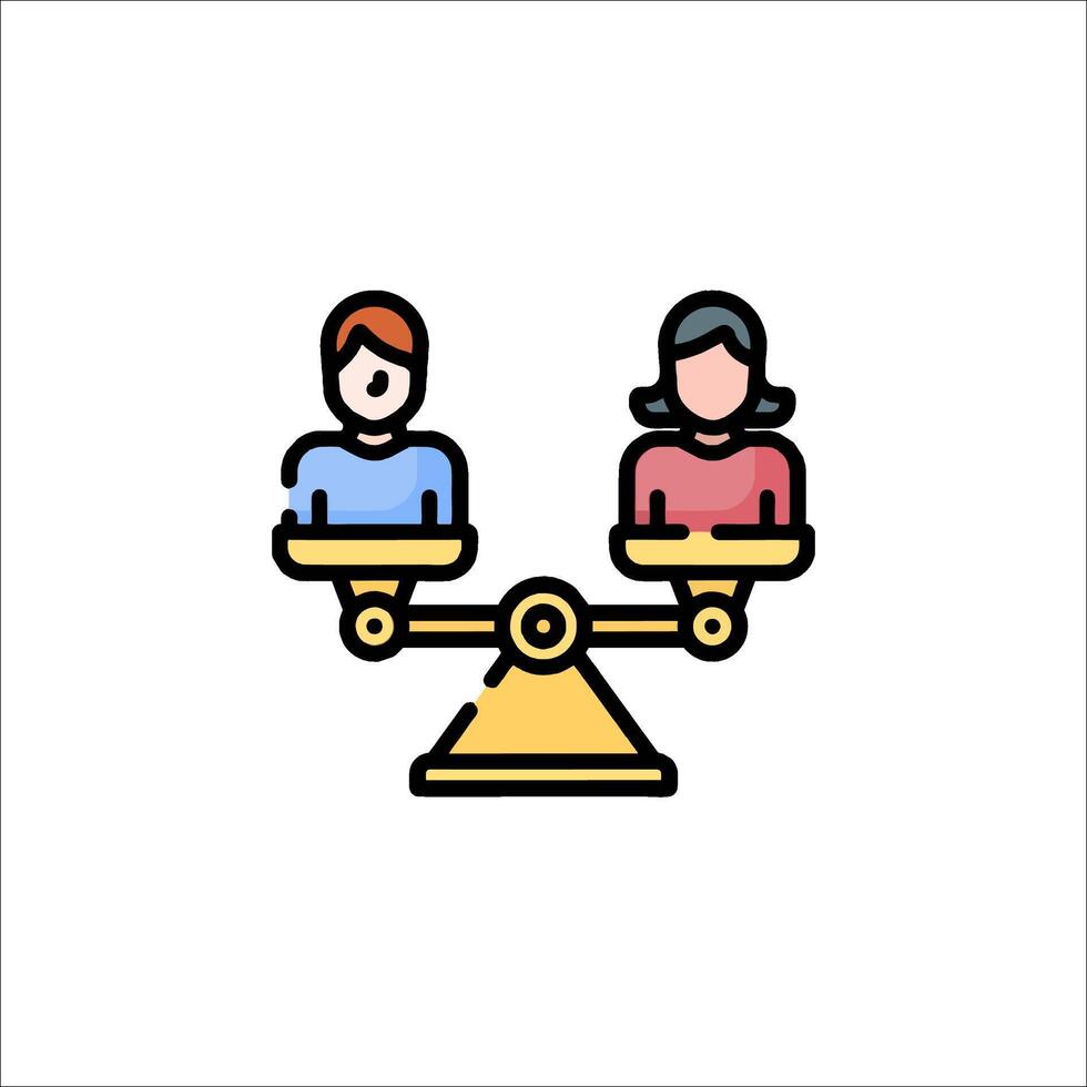 Two people on a balance scale icon vector
