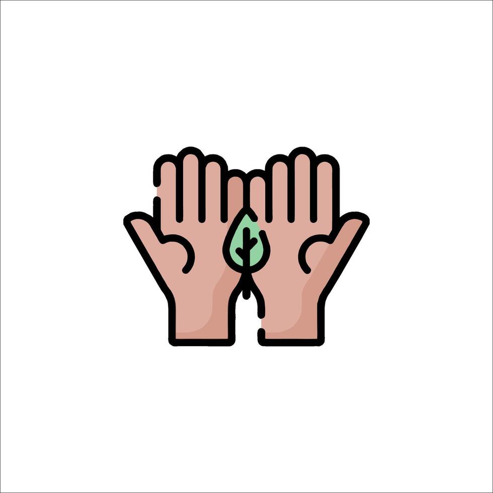 Two hands with a leaf on them, one with a green leaf and one with a green leaf vector