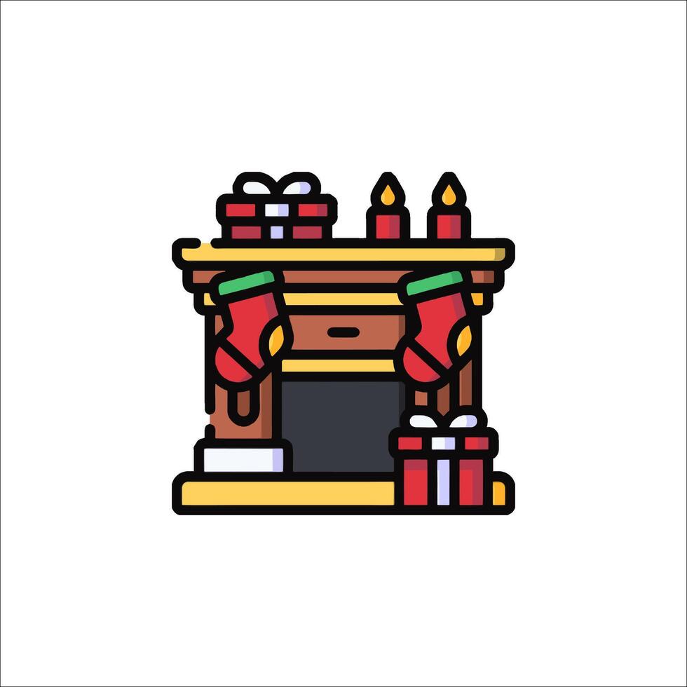 Christmas fireplace icon with stockings and presents vector