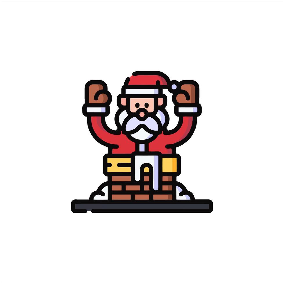 Santa claus in the chimney with his arms up vector