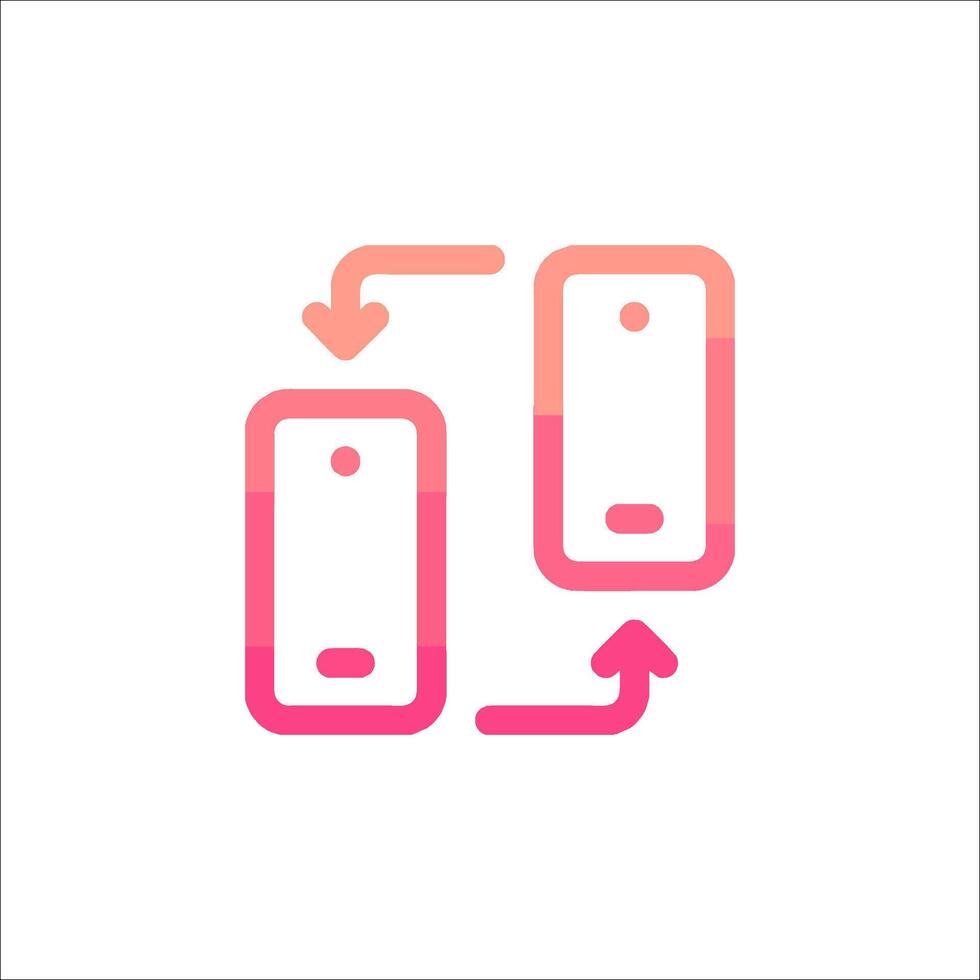 A pink and red phone icon with a red arrow vector