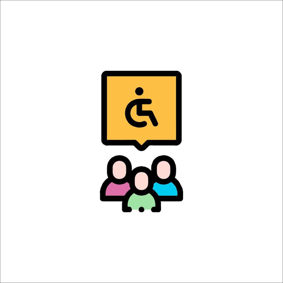 A group of people are sitting around a sign with a wheelchair icon vector