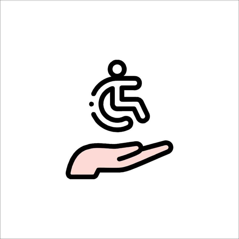 Hand holding a wheelchair icon, with a person in a wheelchair vector