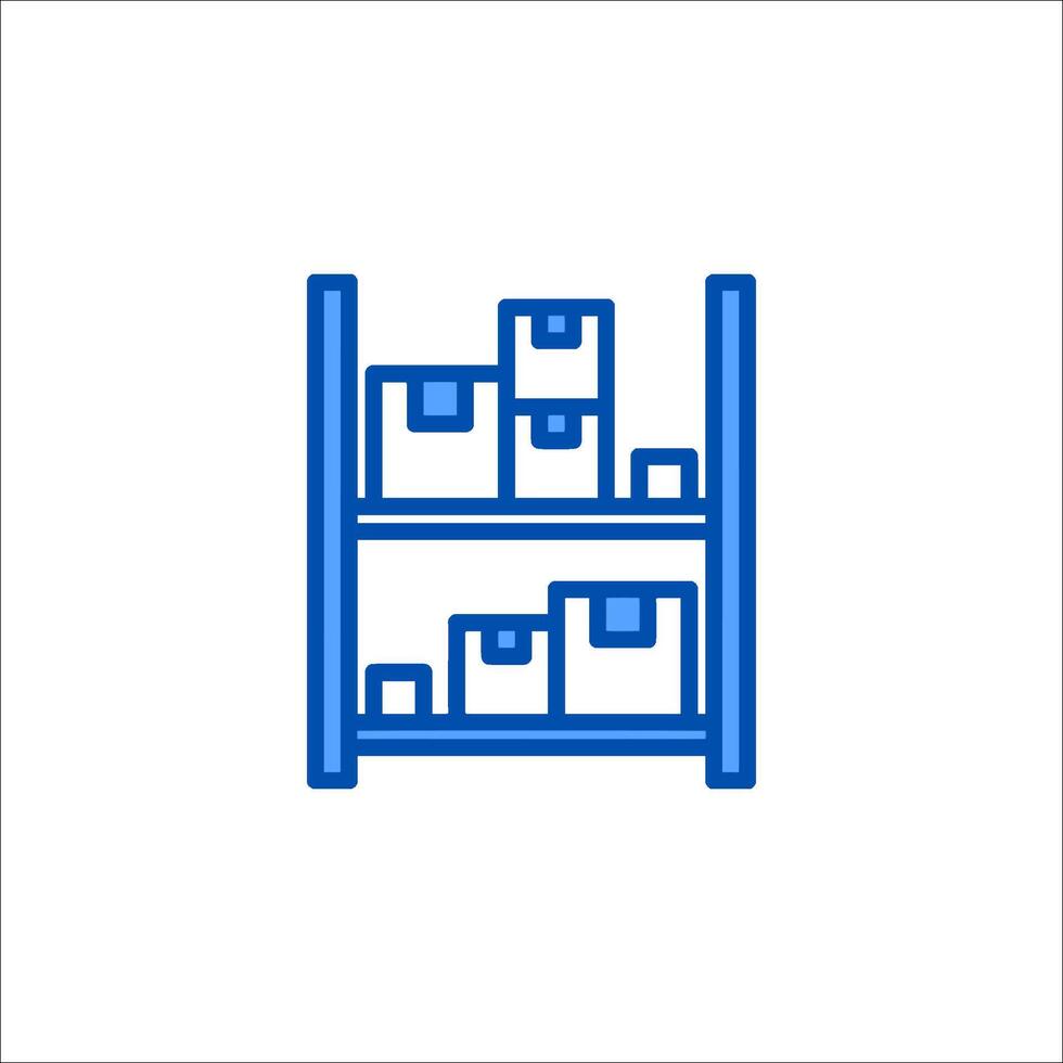 A shelf with boxes on it, with a blue outline vector