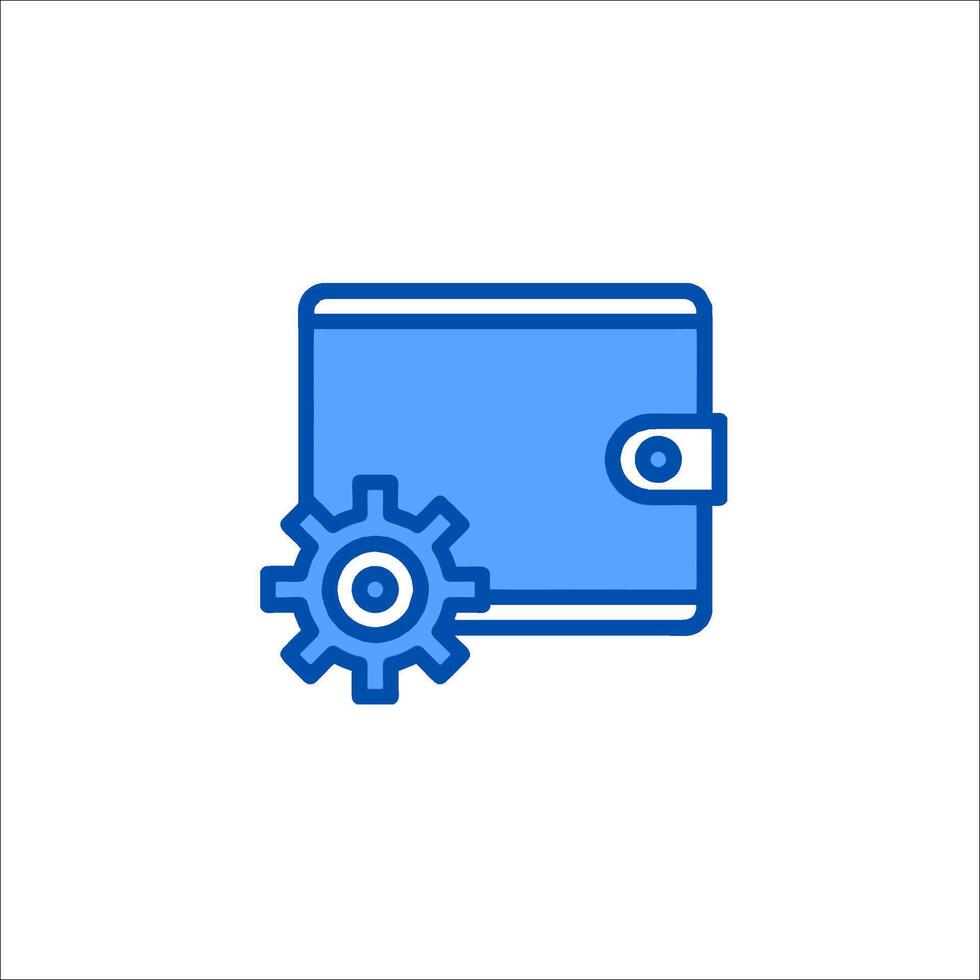 A blue wallet with gears and a gear icon vector
